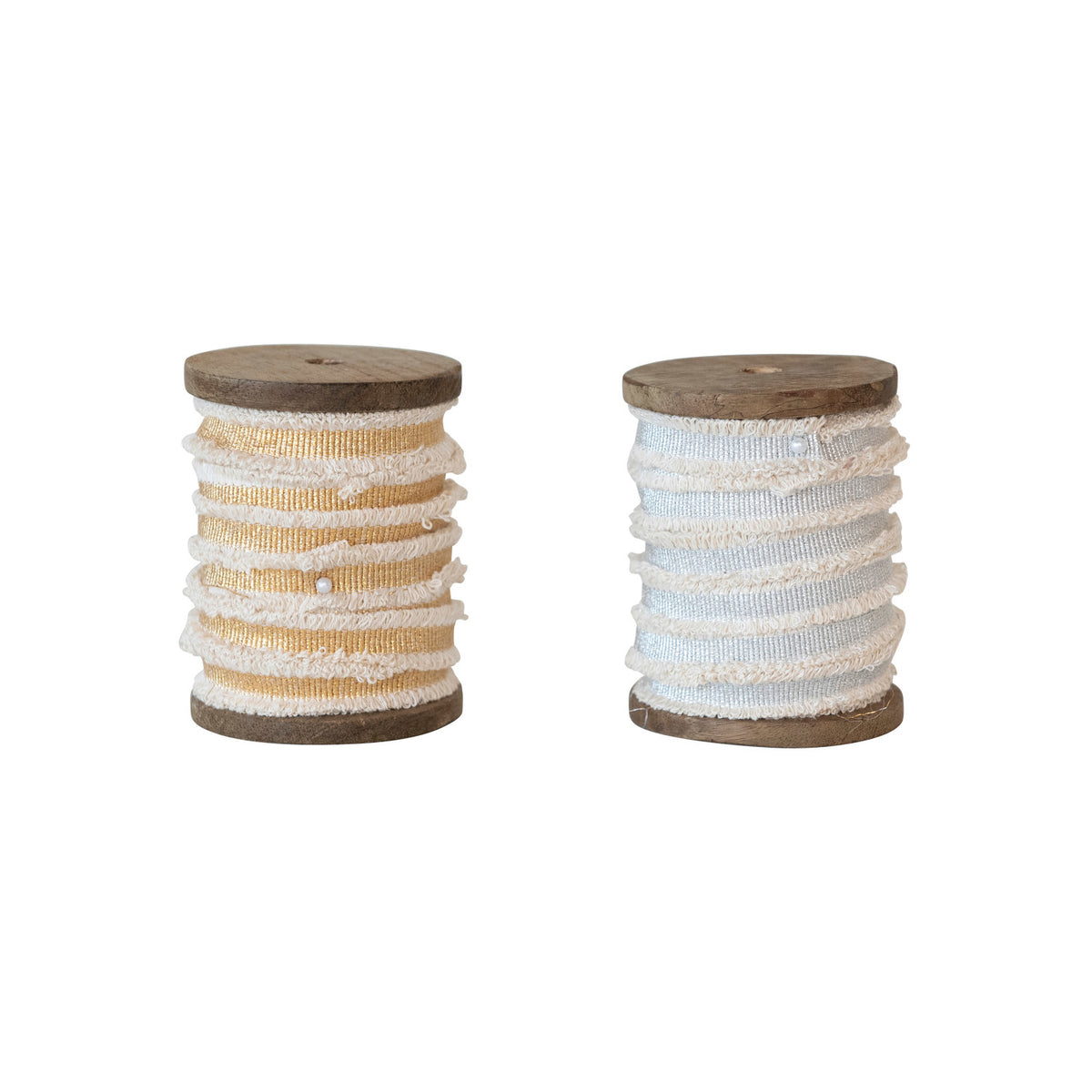 Design Shop 10 Yard Cotton Ribbon w/ Metallic Thread & Fringe on Wood Spool, 2 Colors