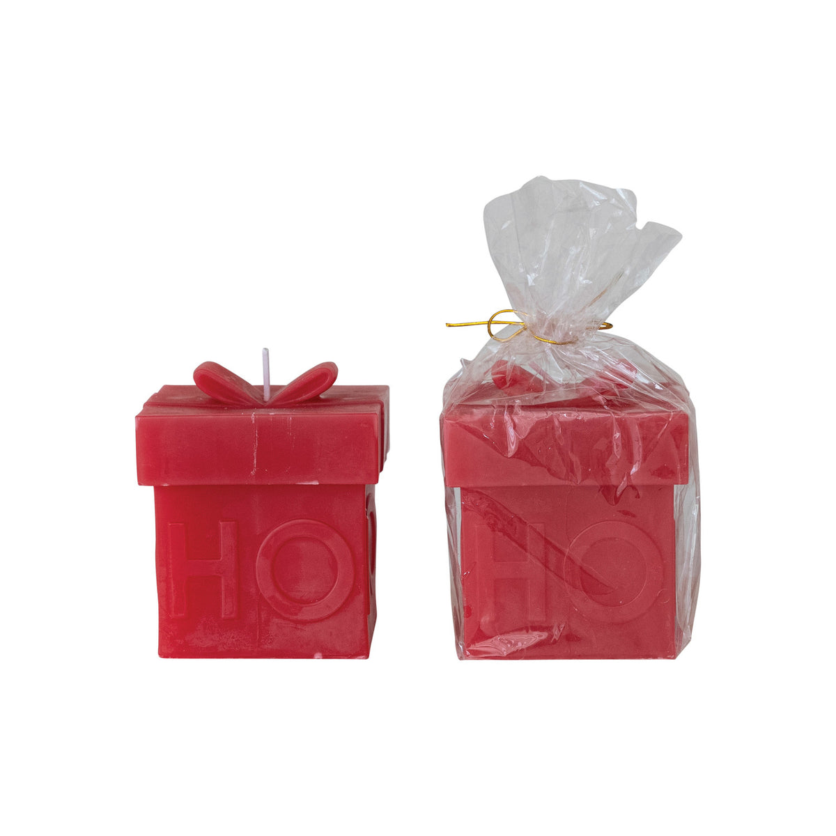 Design Shop Unscented Gift Box Shaped Candle "Ho Ho Ho", Red