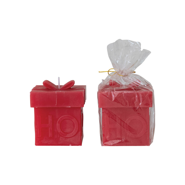 Design Shop Unscented Gift Box Shaped Candle "Ho Ho Ho", Red