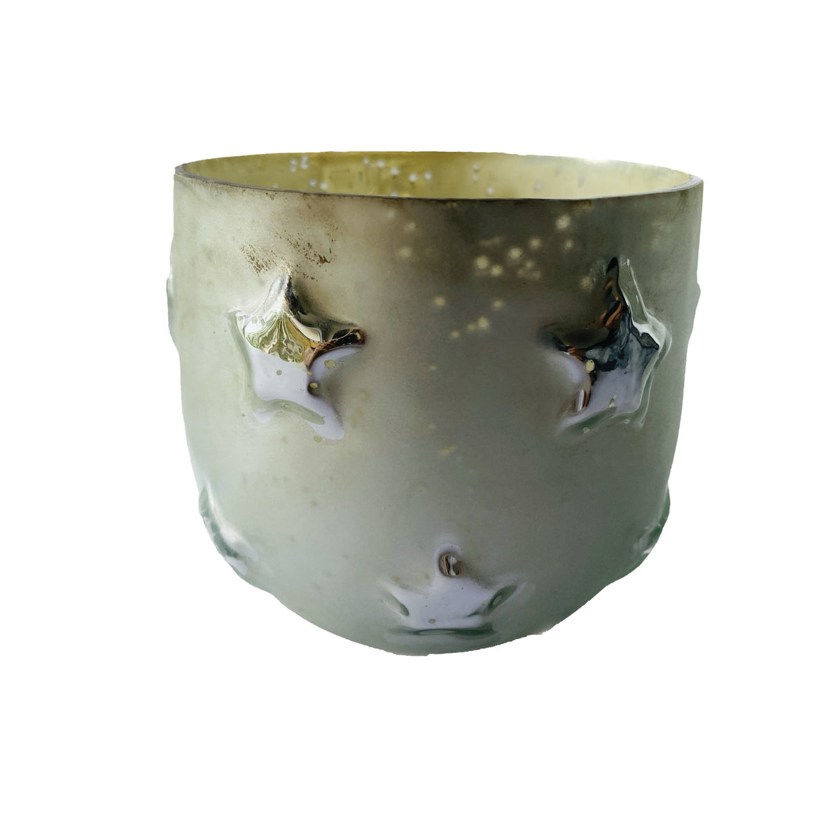 Design Shop Embossed Recycled Glass Tealight/Votive Holder w/ Stars, Antique Silver Finish