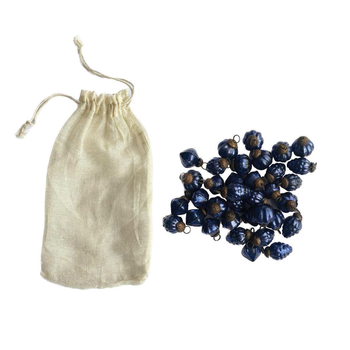 Design Shop Embossed Recycled Mercury Glass Ornaments in Muslin Bag, Set of 36