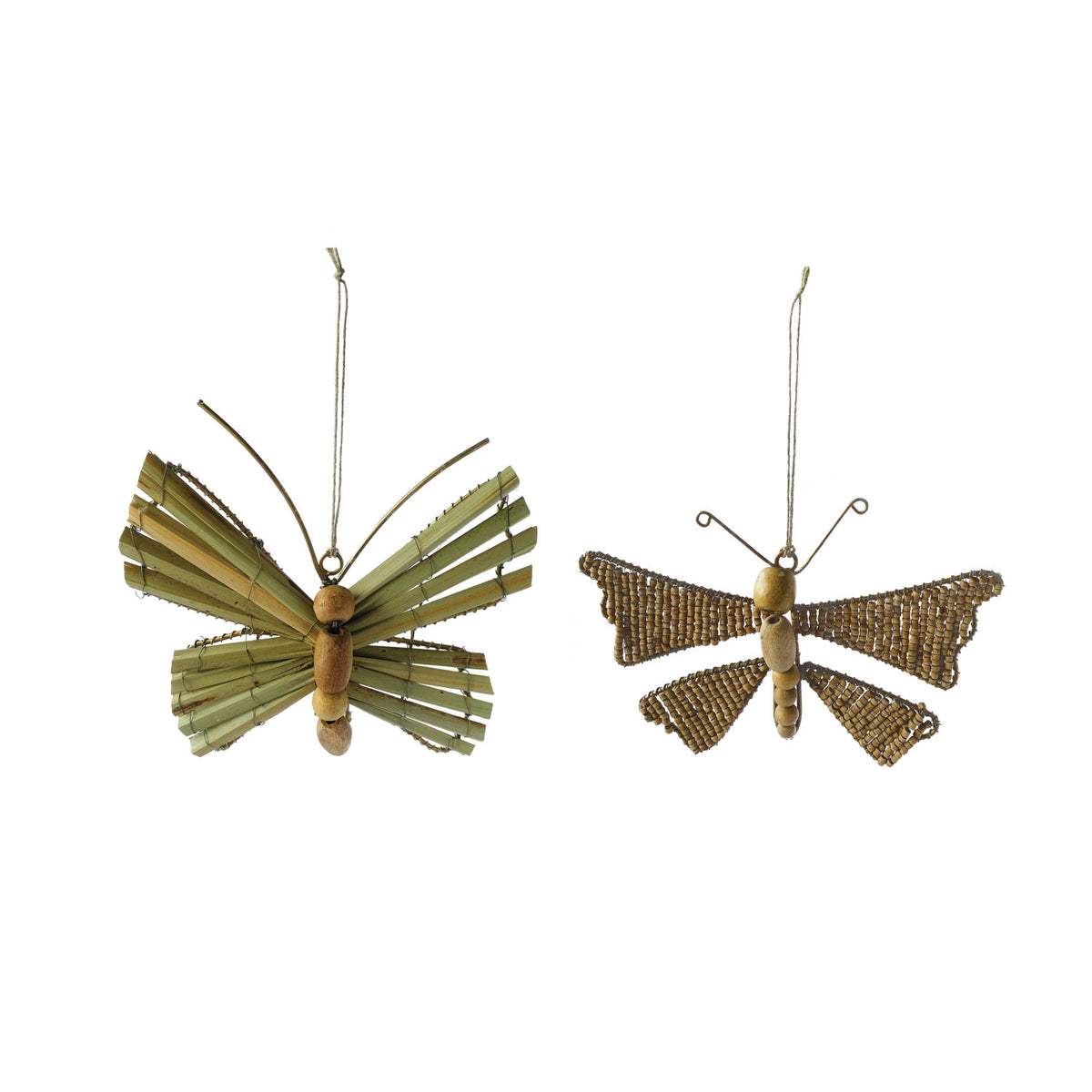 Design Shop 5-1/2"H Wooden Bead Butterfly Ornament, Set of 2.