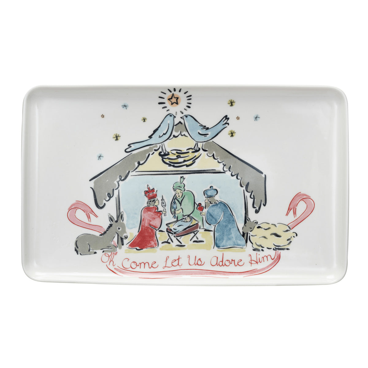 Design Shop Stoneware Nativity Platter "Oh Come Let Us Adore Him", Multi Color