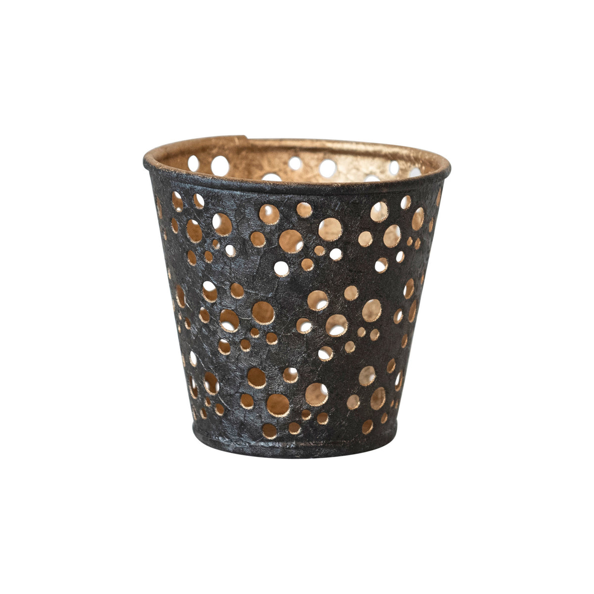 Design Shop Metal Tealight/Votive Holder w/ Laser Cut-Outs, Black & Gold Finish