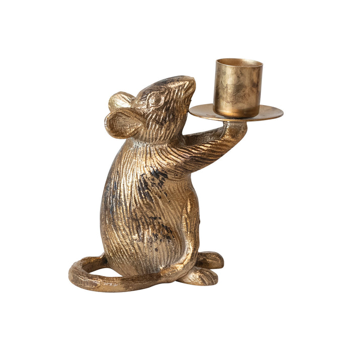 Design Shop Cast Aluminum Mouse Taper Holder, Antique Gold