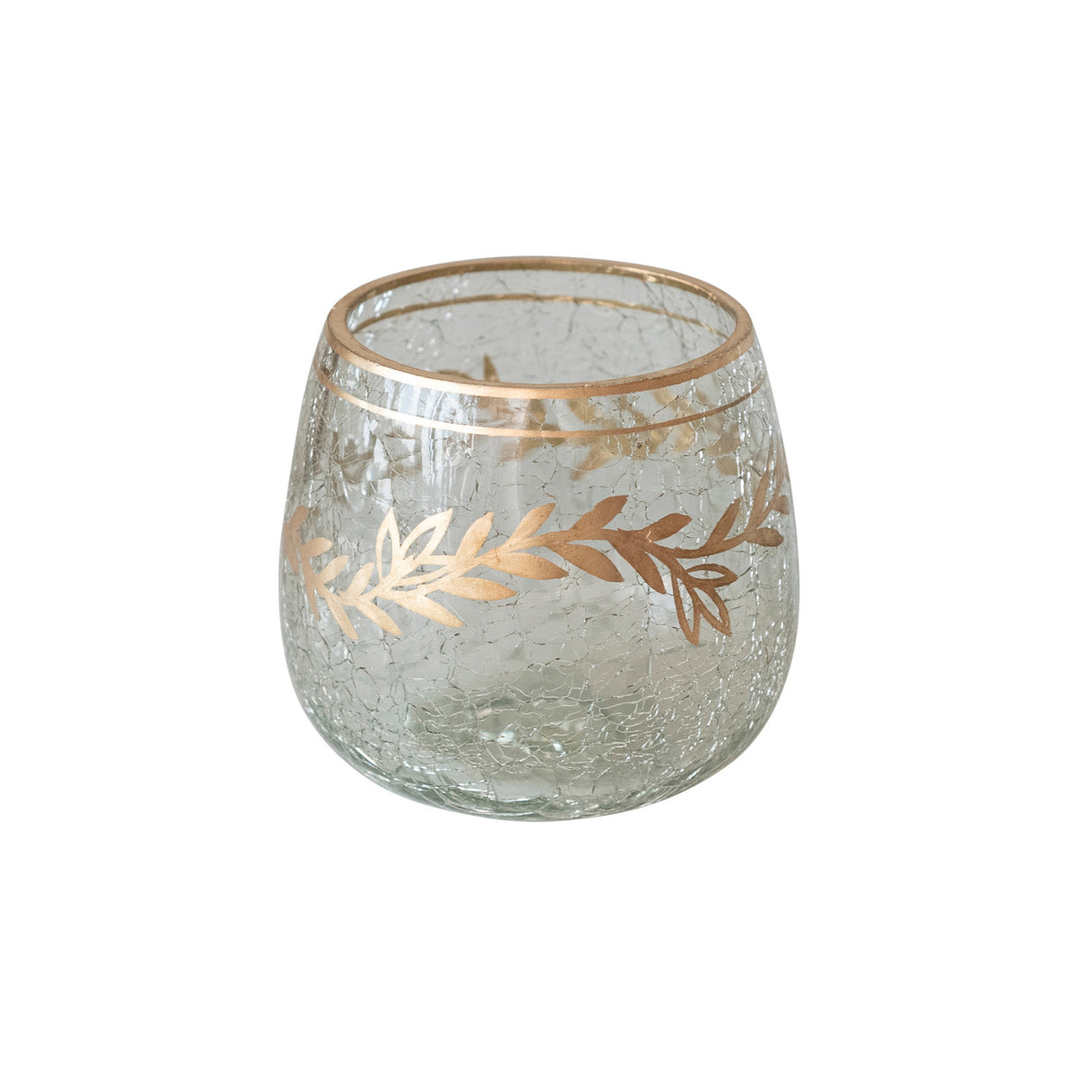 Design Shop Recycled Glass Tealight/Votive Holder w/ Gold Finish Design (Each One Will Vary)