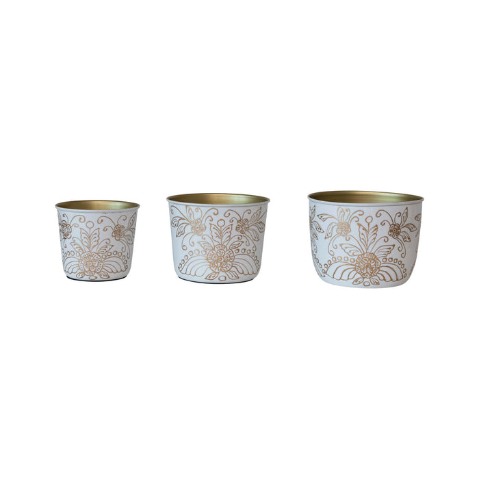 Design Shop Enameled Metal Planters, Set of 3 (Holds 8", 7" & 5" Pots)