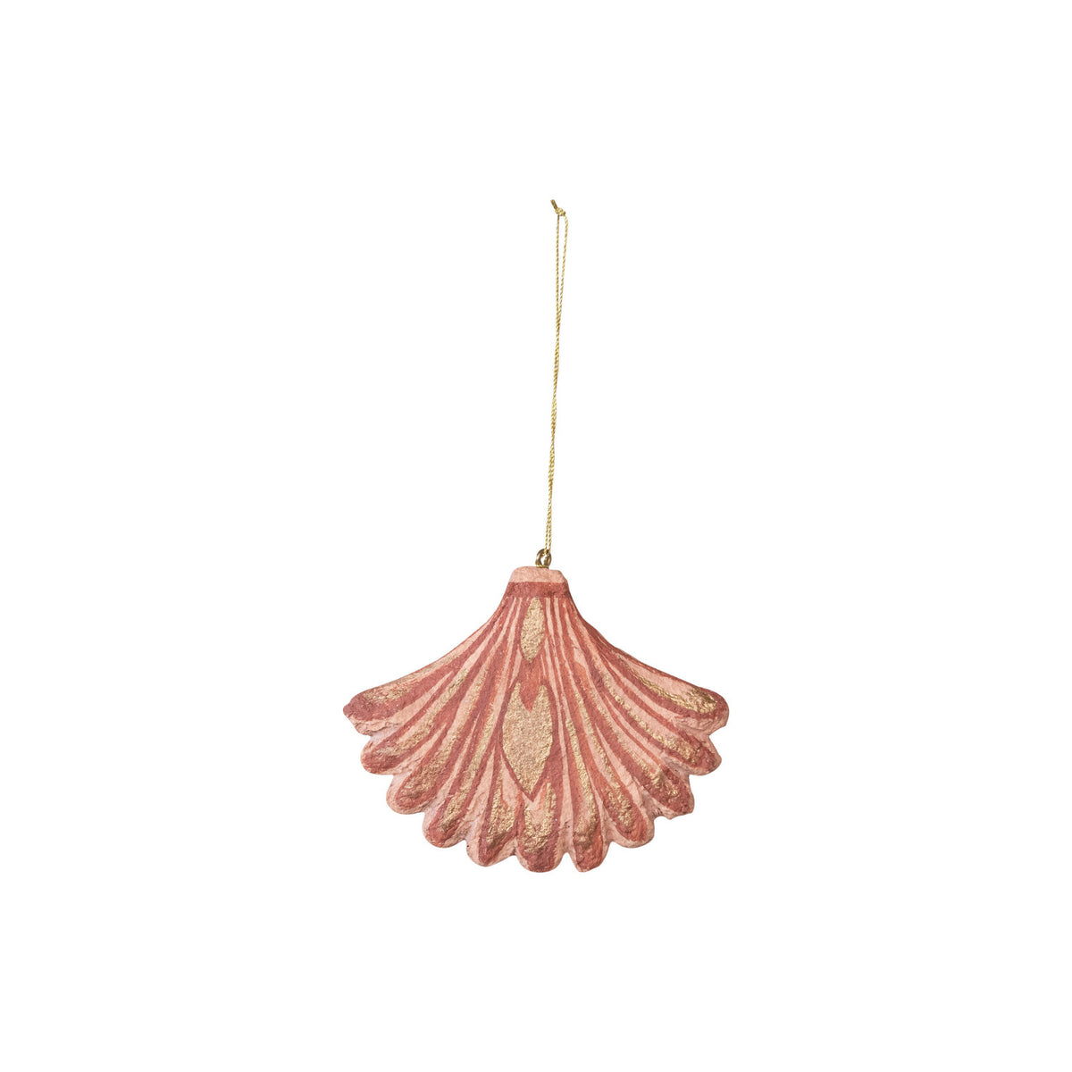 Design Shop Hand-Painted Paper Mache Fan Ornament, Pink & Gold Color