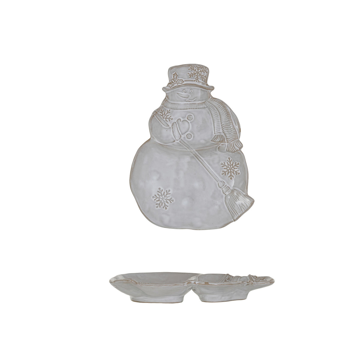 Design Shop Stoneware Snowman Shaped Plate w/ Snowflakes & Broom (Each One Will Vary)