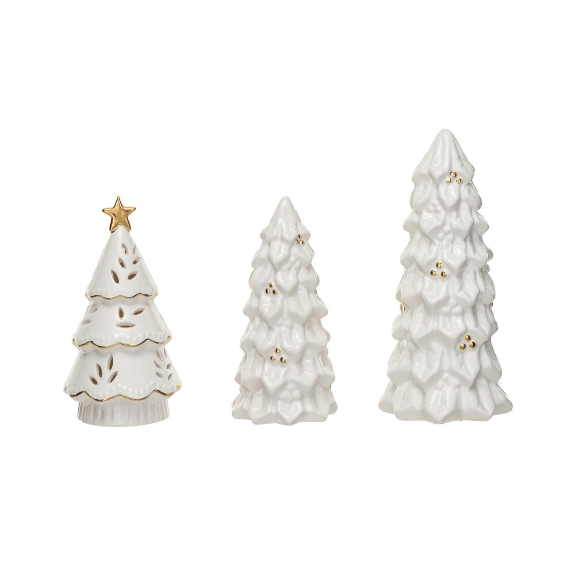 Design Shop Stoneware Christmas Trees & 1 Stoneware LED Christmas Tree, Set of 3