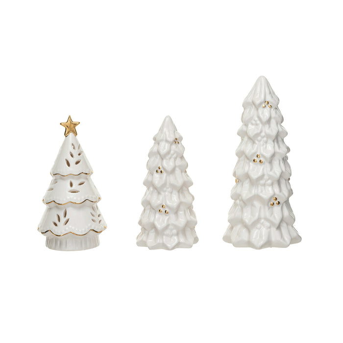 Design Shop Stoneware Christmas Trees & 1 Stoneware LED Christmas Tree, Set of 3