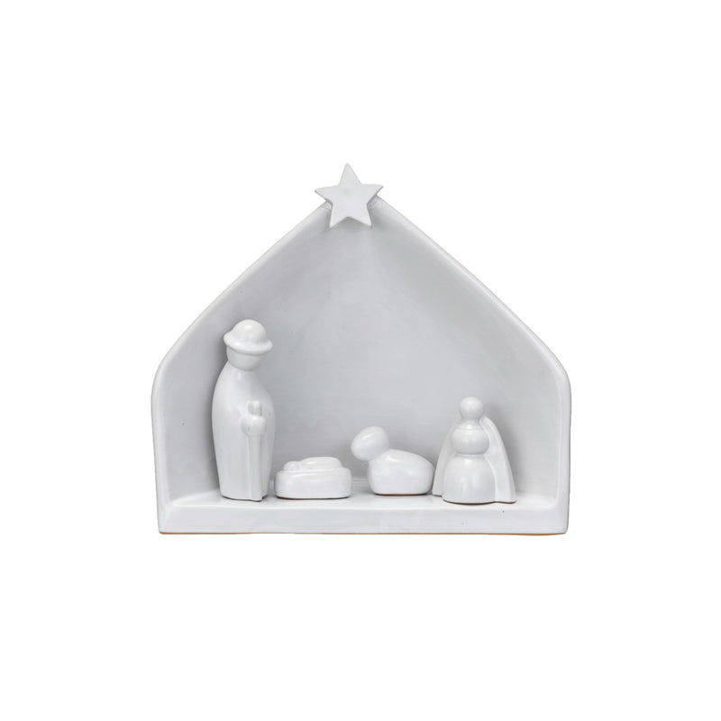 Design Shop Stoneware Nativity, Reactive Glaze, White, Set of 5 (Each One Will Vary)