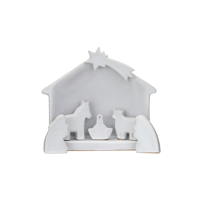 Design Shop Stoneware Nativity, Reactive Glaze, White, Set of 6 (Each One Will Vary)