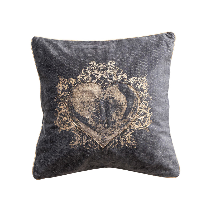 Design Shop 18" Square Cotton Velvet Printed Pillow w/ Hand-Embroidered Beads