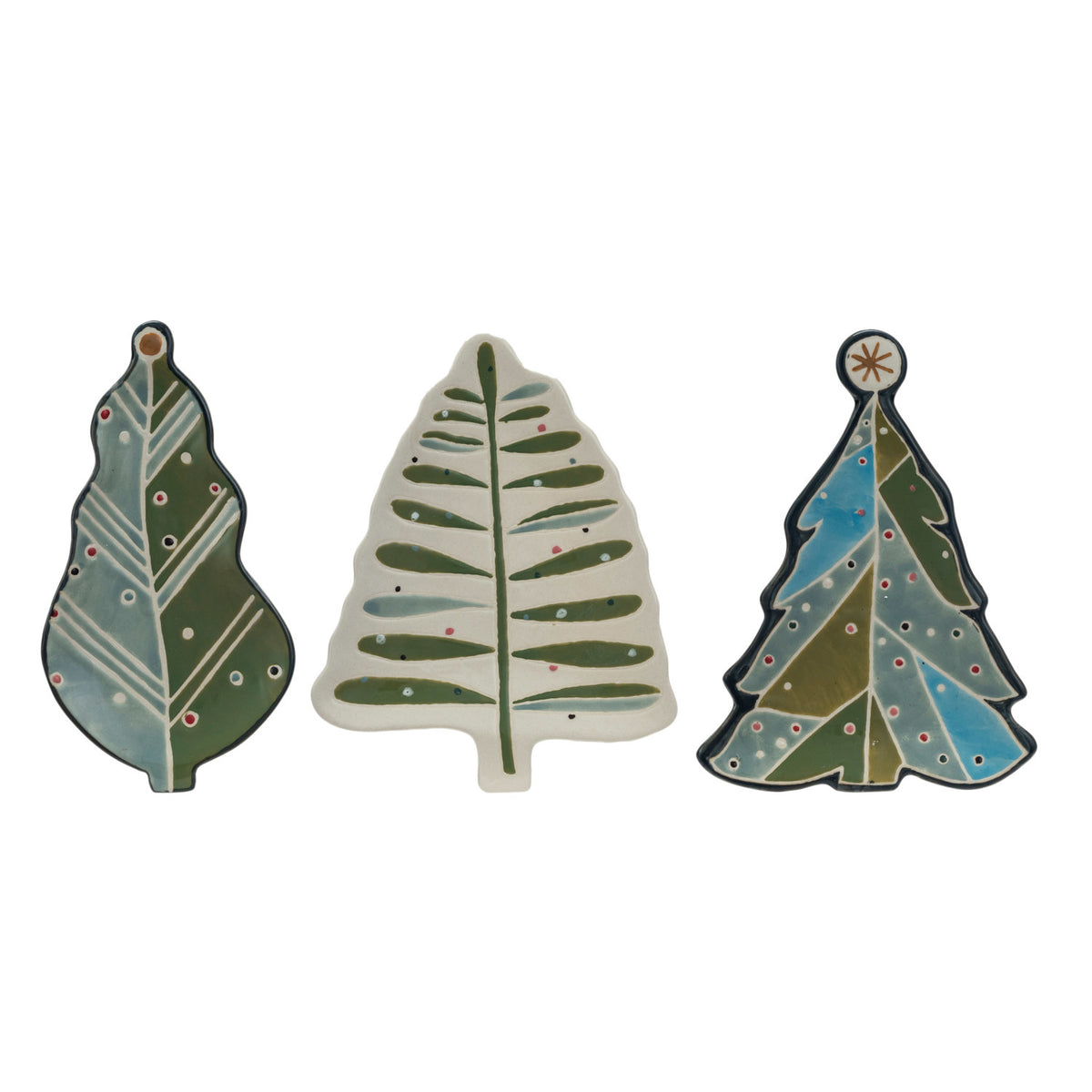 Design Shop Hand-Painted Stoneware Tree Shaped Plate w/ Wax Relief, Set of 3.