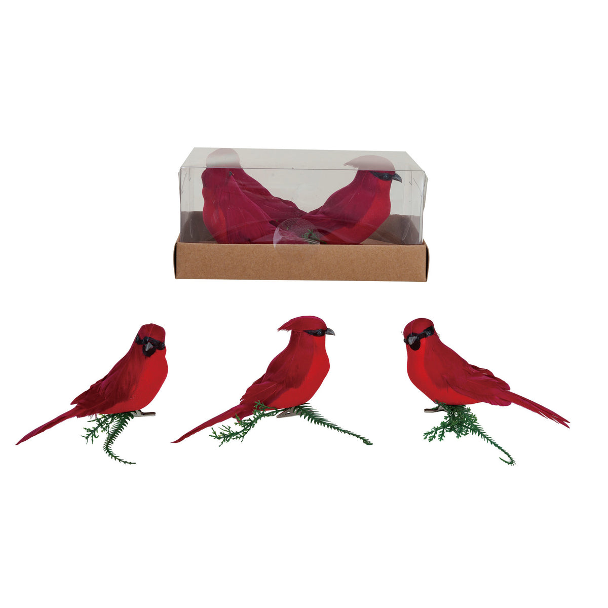 Design Shop Foam & Feather Cardinal Clip-on Ornaments, Red, Boxed Set of 3
