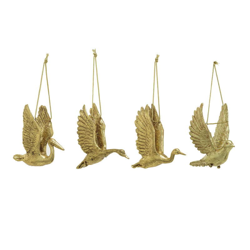 Design Shop 5-1/2"L x 3"W x 5"H Resin Flying Bird Ornament, Set of 4.