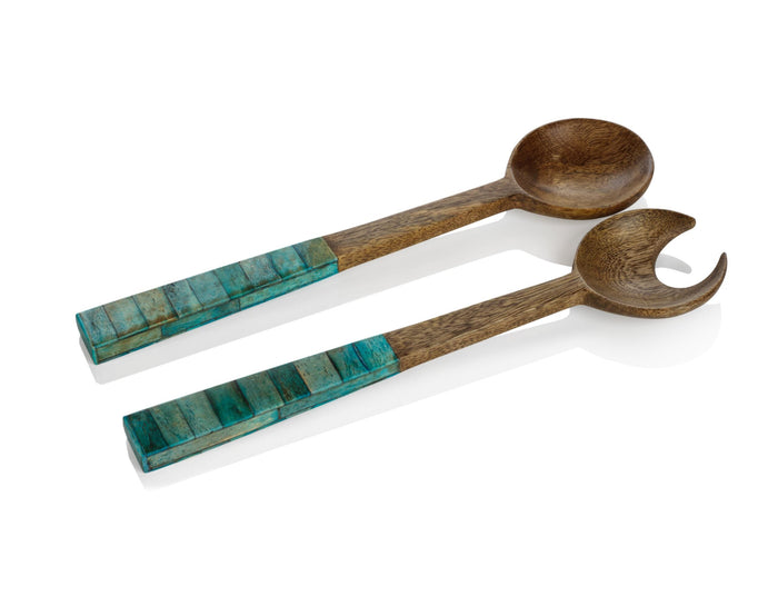 Mango Wood Salad Server w/Inlaid Bone Handle