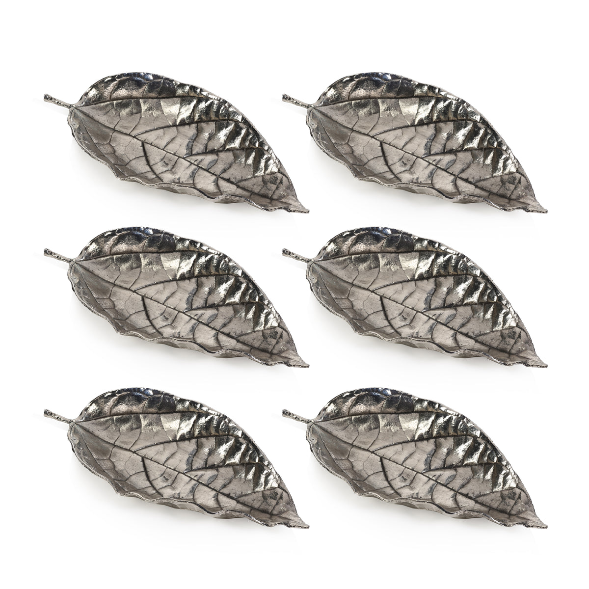 Zodax Osage Orange Leaf Antique Pewter Trays, Set of 6