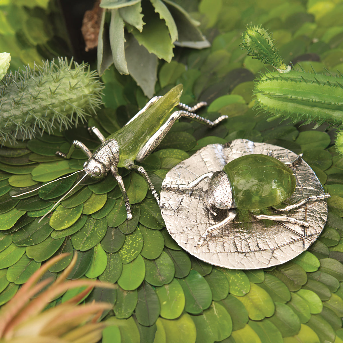 Zodax Decorative Green Grasshopper Figurines, Set of 2
