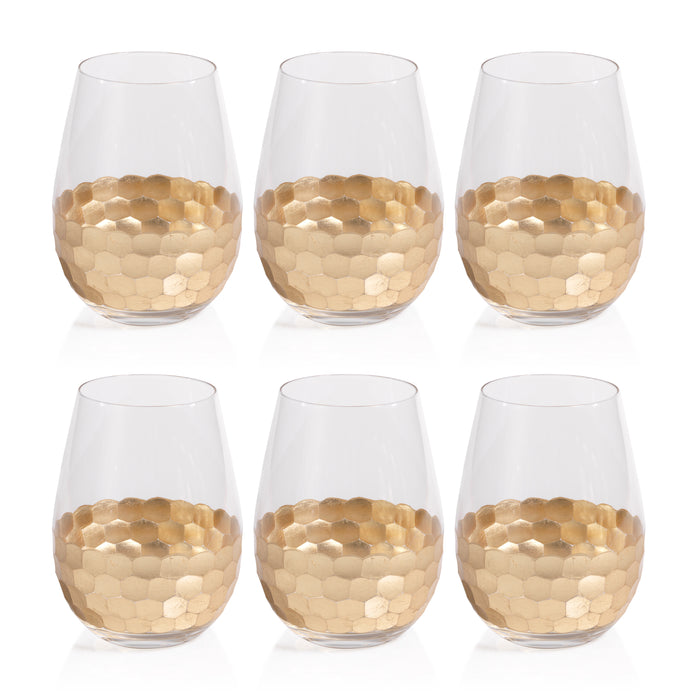 Zodax Vitorrio Stemless Gold Wine Glasses, Set of 6