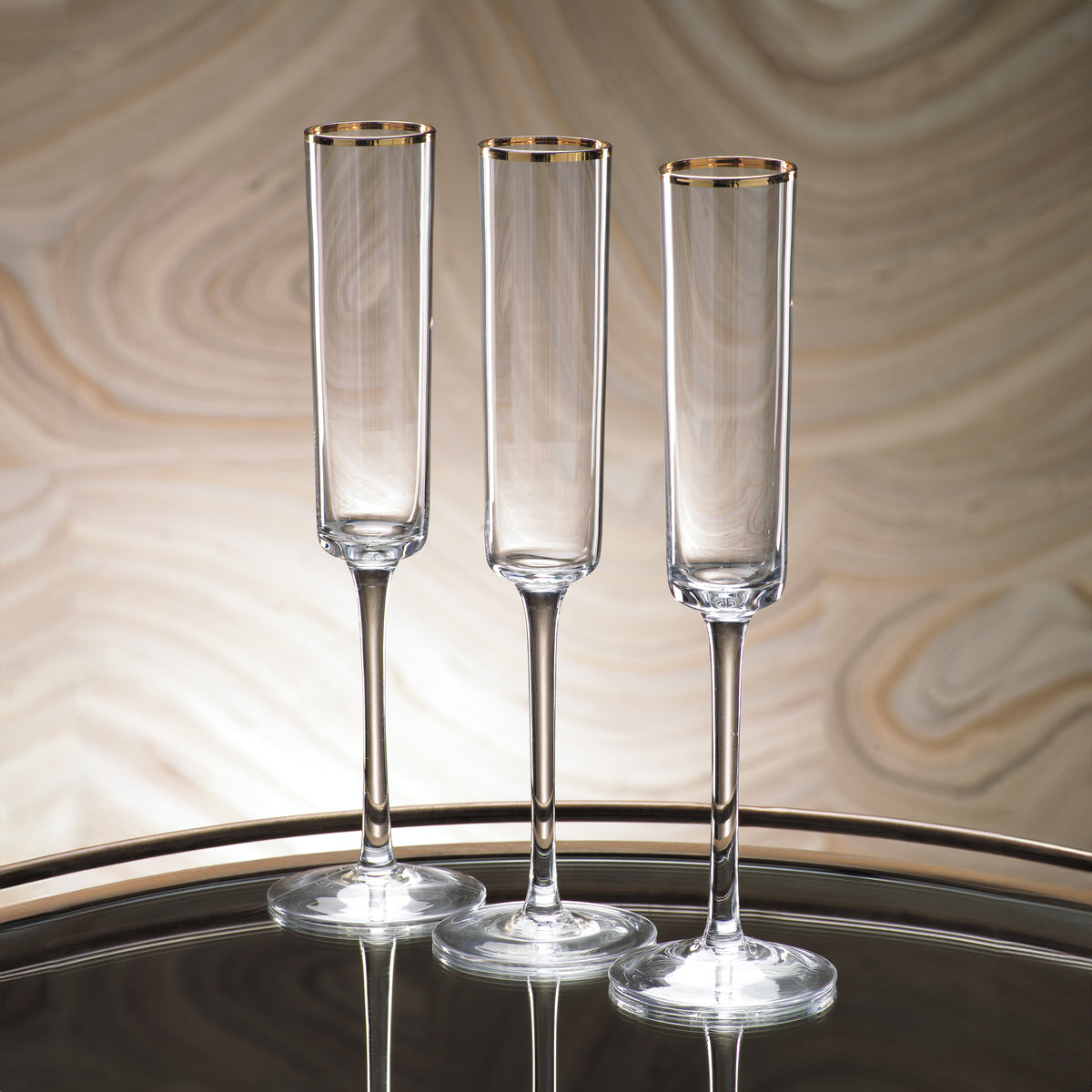 Zodax 11.25-Inch Tall Zalli Champagne Flute with Gold Rim, Set of 6