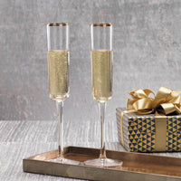 Zodax 11.25-Inch Tall Zalli Champagne Flute with Gold Rim, Set of 6