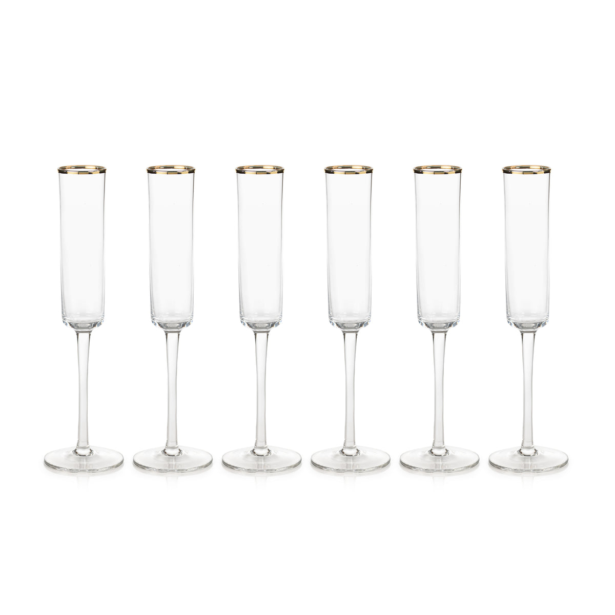 Zodax 11.25-Inch Tall Zalli Champagne Flute with Gold Rim, Set of 6