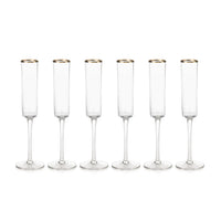 Zodax 11.25-Inch Tall Zalli Champagne Flute with Gold Rim, Set of 6