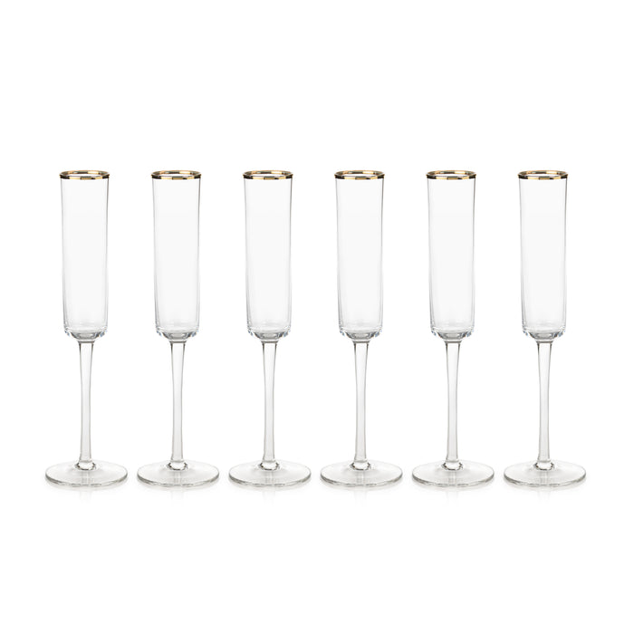 Zodax 11.25-Inch Tall Zalli Champagne Flute with Gold Rim, Set of 6