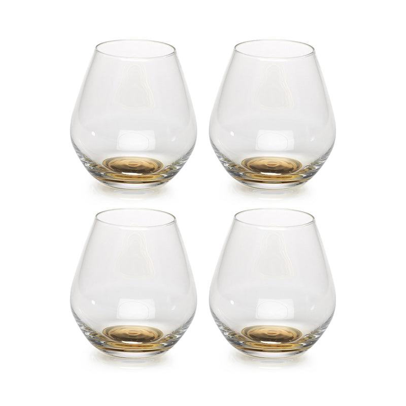 Zodax Golden Base Stemless Wine Glasses, Set of 4