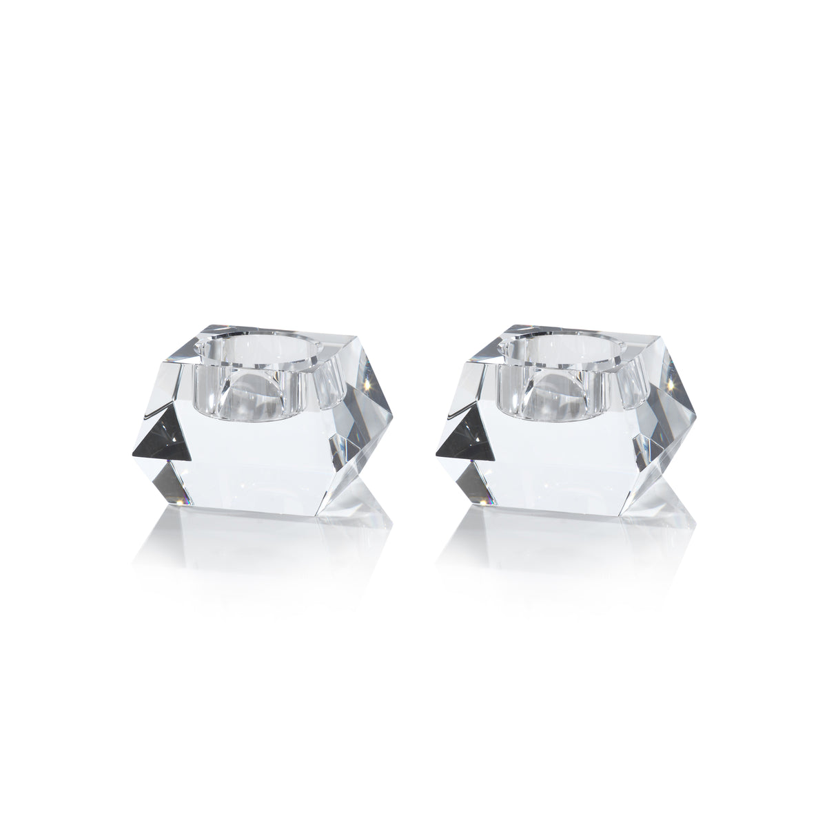 Zodax Davi Clear Crystal Tealight Candle Holders, Set of 2