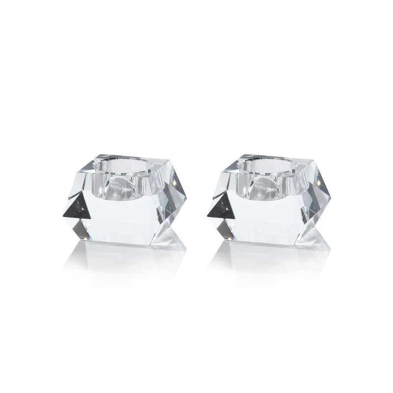 Zodax Davi Clear Crystal Tealight Candle Holders, Set of 2