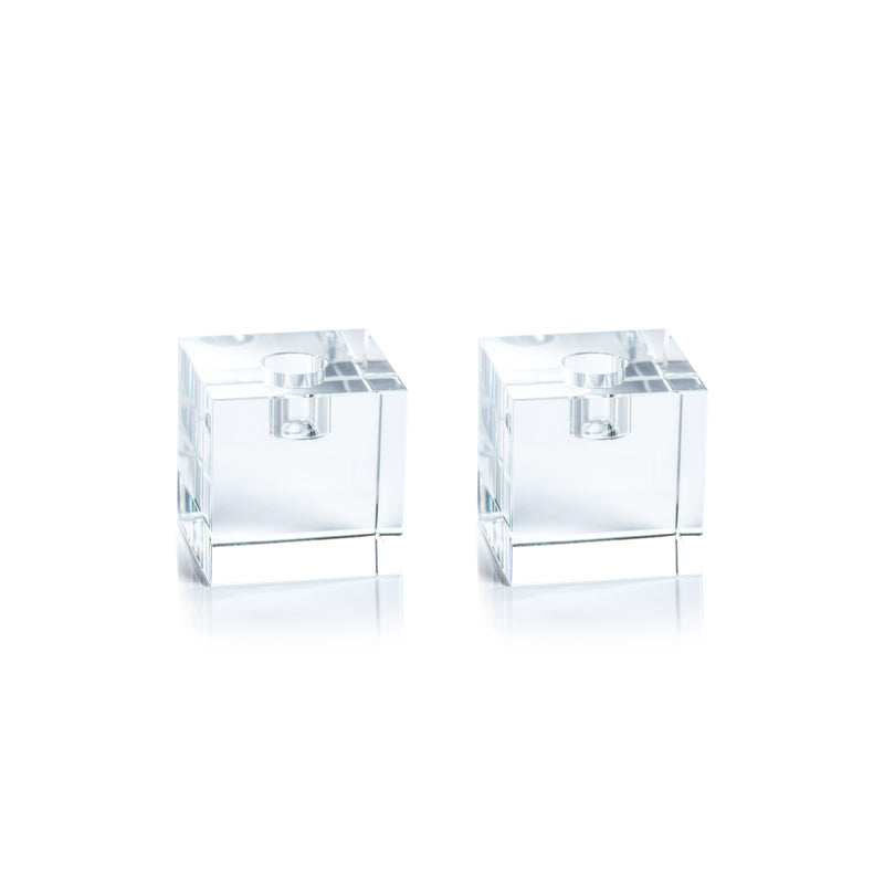 Zodax Coco 2-Piece Set Crystal Glass Taper Candle Holders