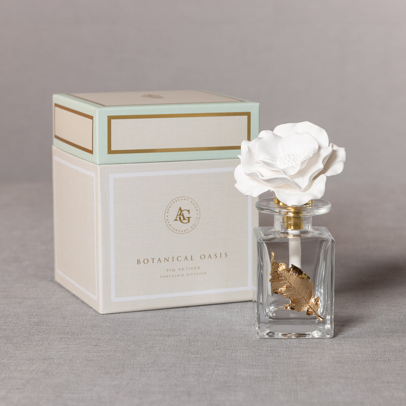 Zodax Botanical Oasis Fig Vetiver Porcelain Diffuser, Leaf