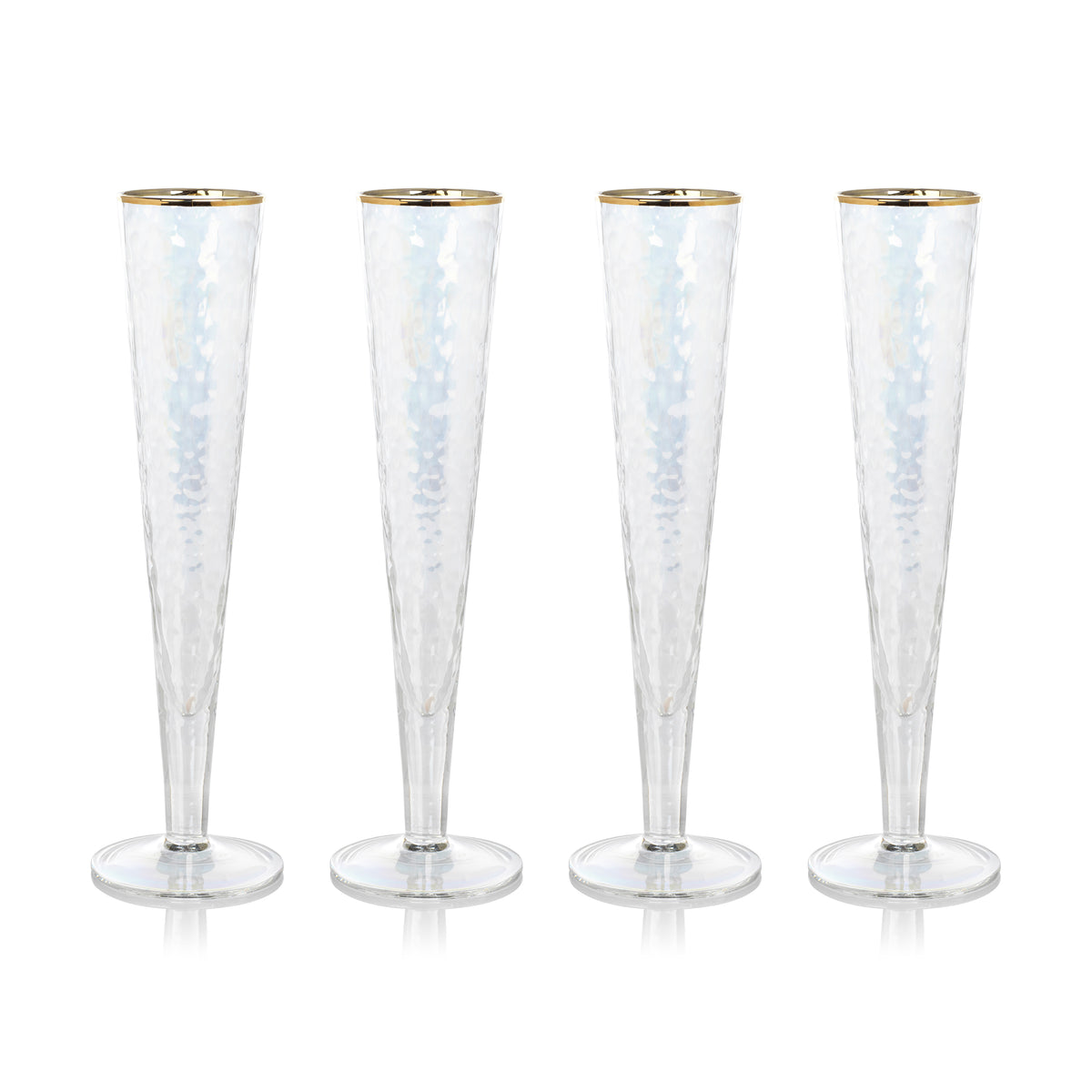 Zodax Kampari Slim Champagne Flutes with Gold Rim, Set of 4