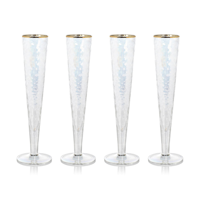 Zodax Kampari Slim Champagne Flutes with Gold Rim, Set of 4