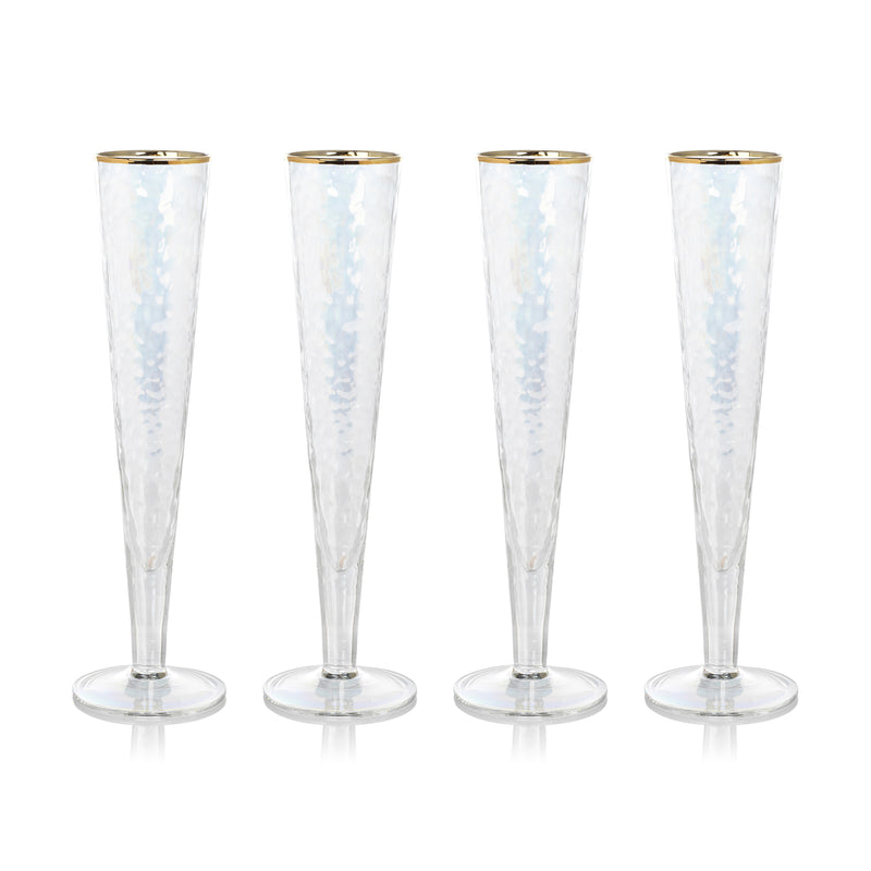 Zodax Kampari Slim Champagne Flutes with Gold Rim, Set of 4
