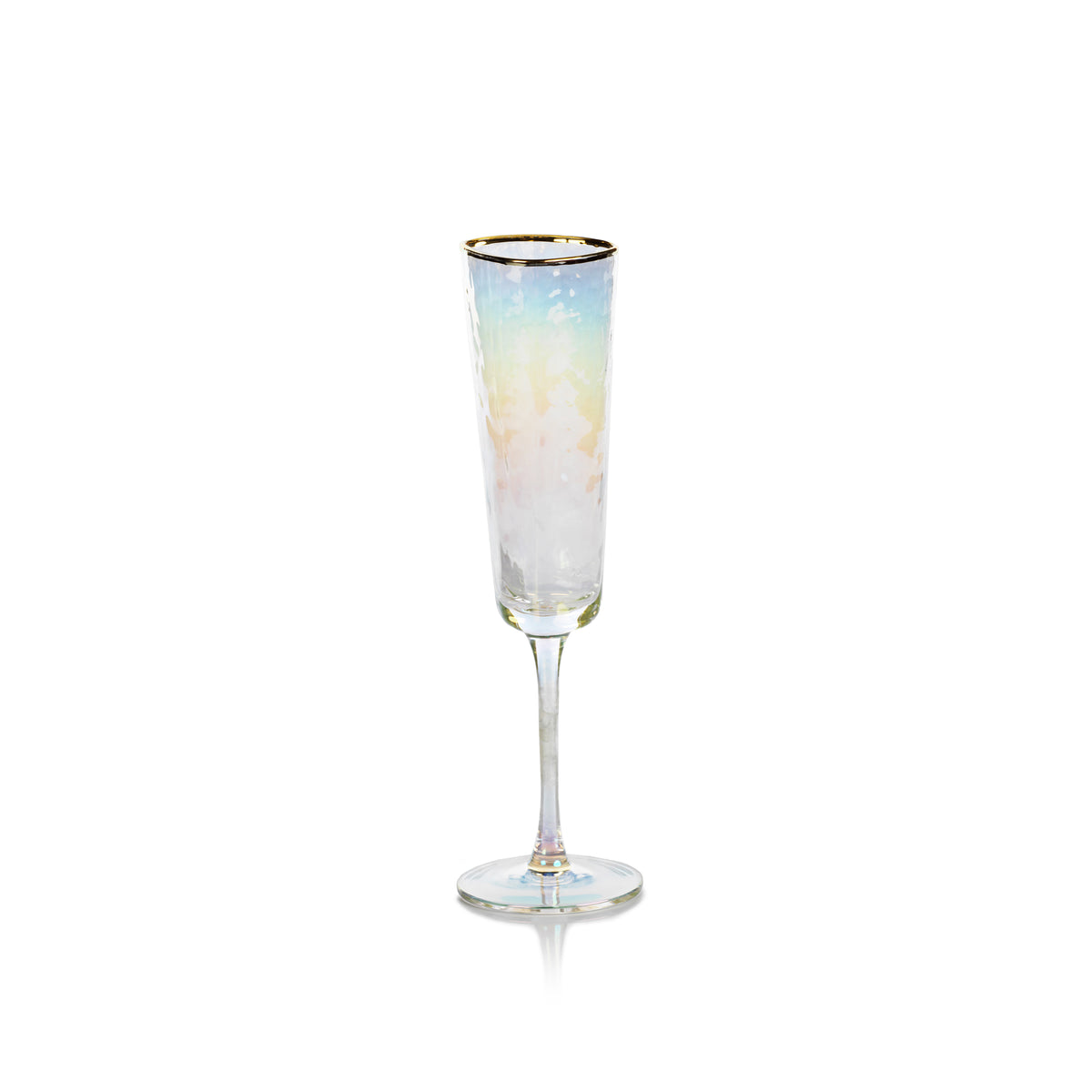 Zodax Kampari Triangular Champagne Flutes with Gold Rim, Luster, Set of 4