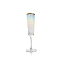 Zodax Kampari Triangular Champagne Flutes with Gold Rim, Luster, Set of 4