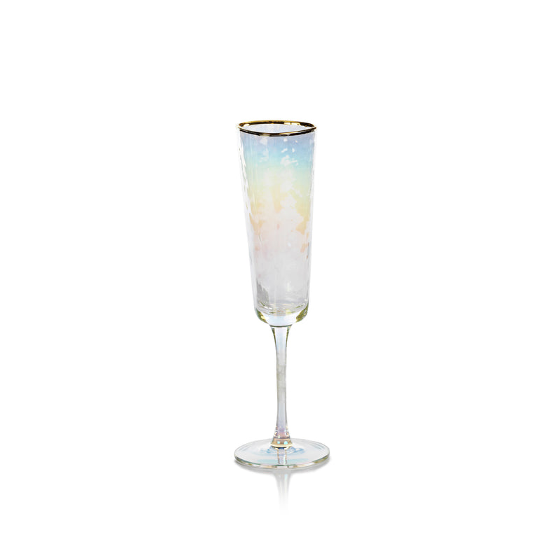 Zodax Kampari Triangular Champagne Flutes with Gold Rim, Luster, Set of 4