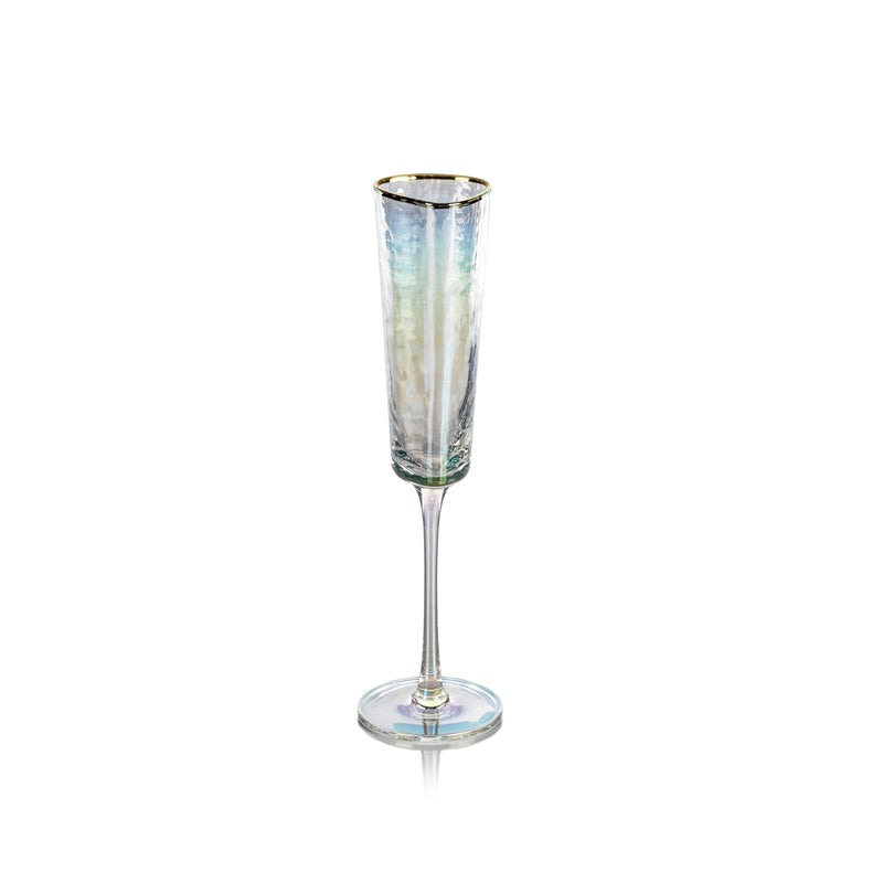 Zodax Kampari Triangular Champagne Flutes with Gold Rim, Luster, Set of 4