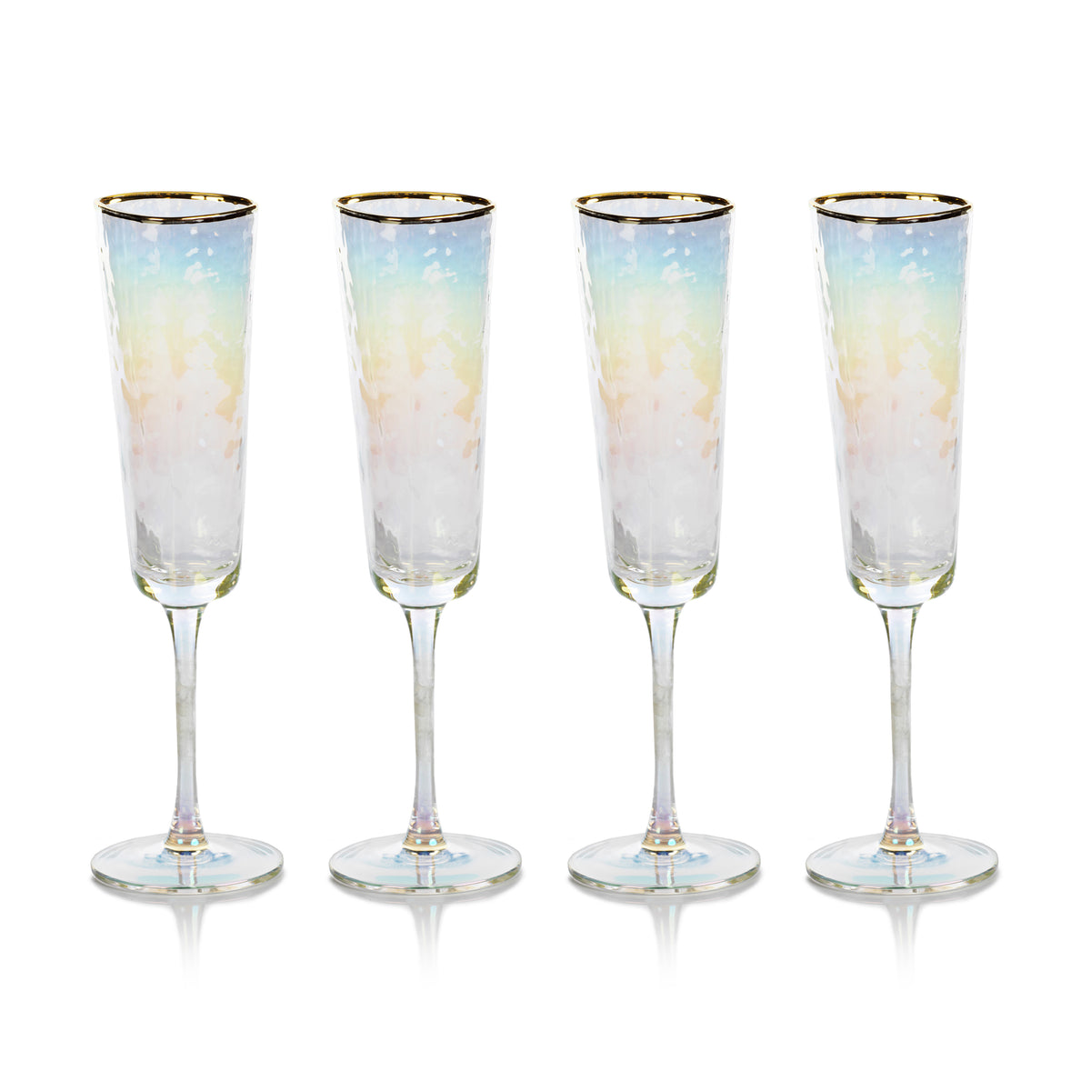 Zodax Kampari Triangular Champagne Flutes with Gold Rim, Luster, Set of 4