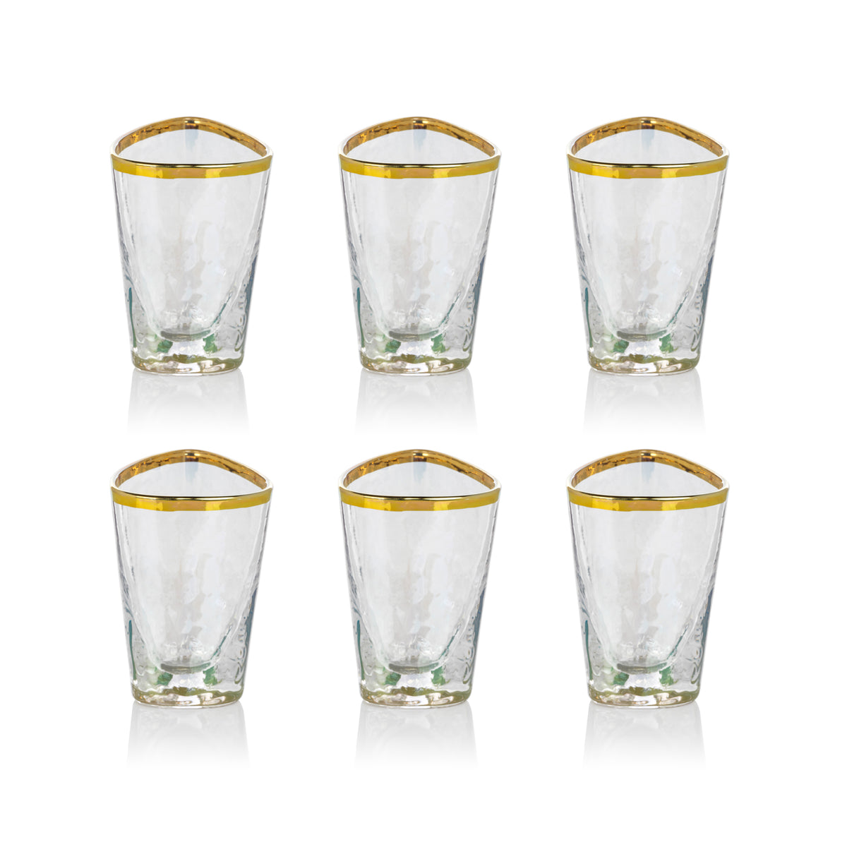 Zodax Kampari Triangular Shot Glasses with Gold Rim, Luster, Set of 6