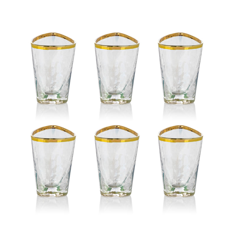 Zodax Kampari Triangular Shot Glasses with Gold Rim, Luster, Set of 6