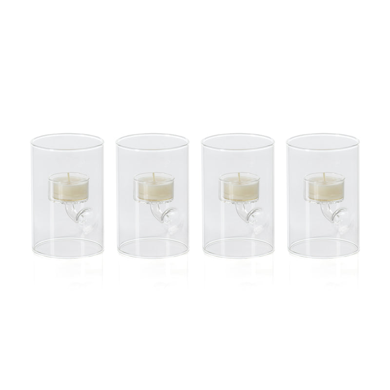 Zodax Kelly 4-Piece Set Glass Tealight Holder/Hurricane, Small