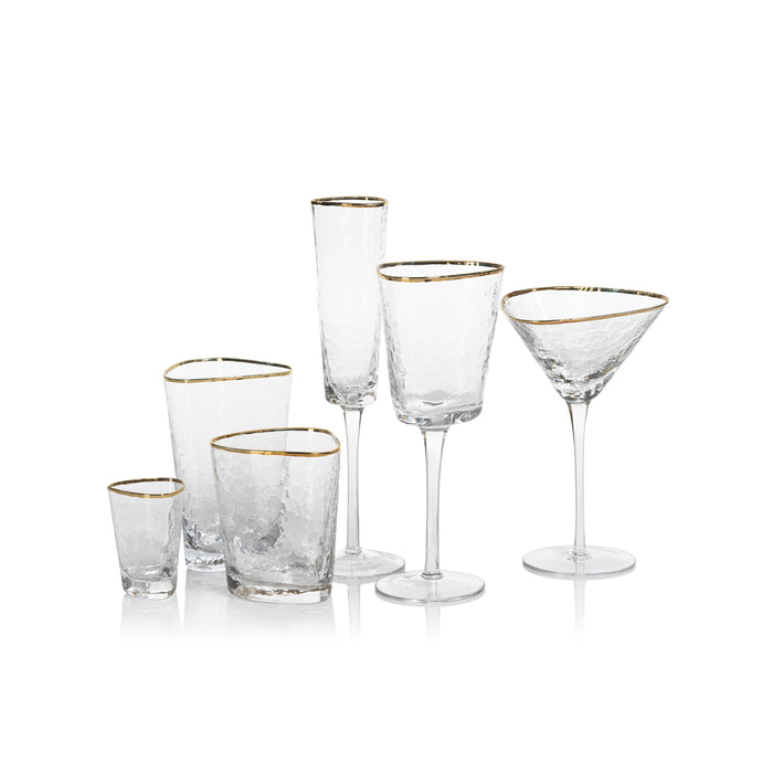 Zodax Kampari Triangular Champagne Flutes with Gold Rim, Clear, Set of 4