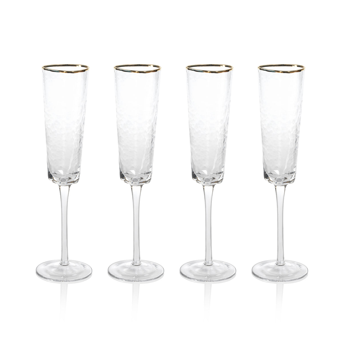Zodax Kampari Triangular Champagne Flutes with Gold Rim, Clear, Set of 4