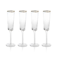 Zodax Kampari Triangular Champagne Flutes with Gold Rim, Clear, Set of 4