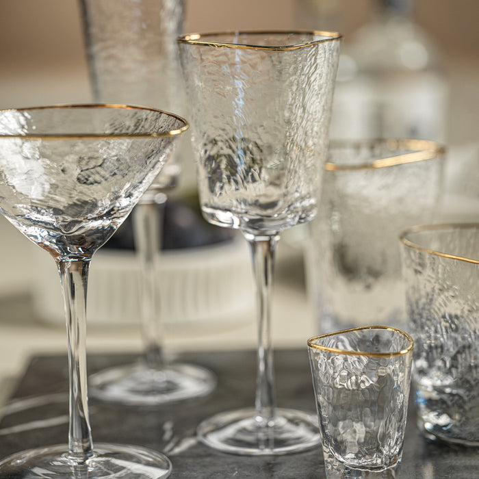 Zodax Kampari Triangular Wine Glasses with Gold Rim, Set of 4